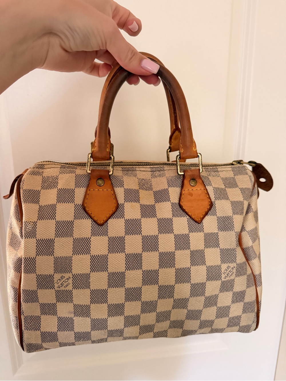 Louis Vuitton Damier Azur Canvas Satchel in Cream and Brown